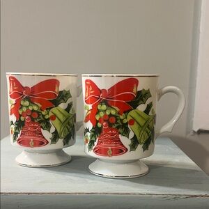 Festive Holiday Bell Mugs with Red and Green Design